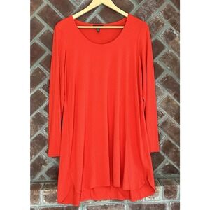 Eileen Fisher Top Womens Large Tunic Red Viscose Lycra Long Sleeve‎ Stretch